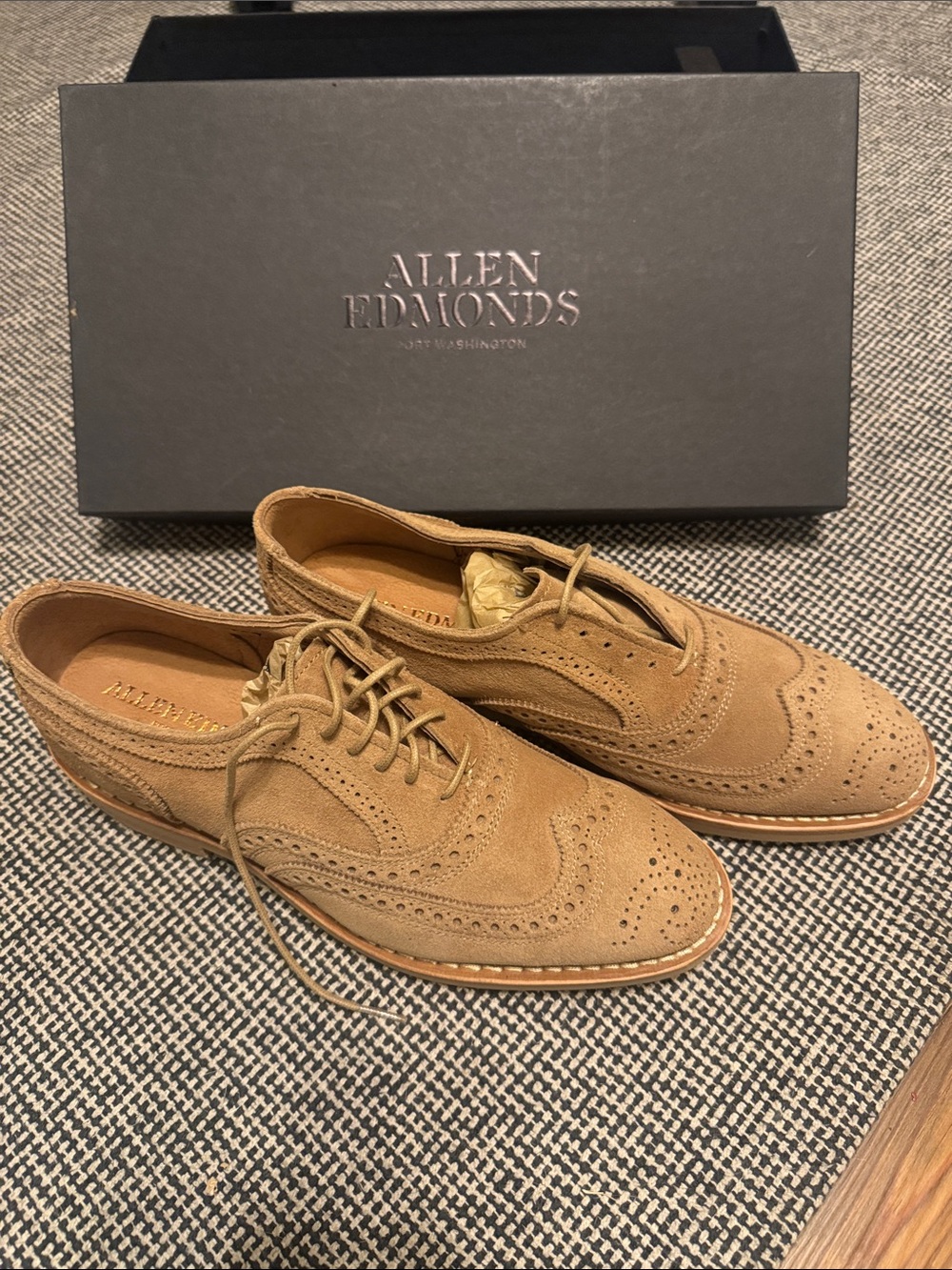Allen Edmonds Tan Suede Wingtip Oxfords